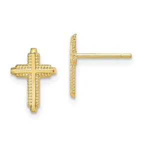 10KT Yellow Gold 10X7MM Cross Stud Earrings