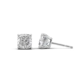 1 CTW Basket Stud Earrings Set With Cushion Lab Diamonds