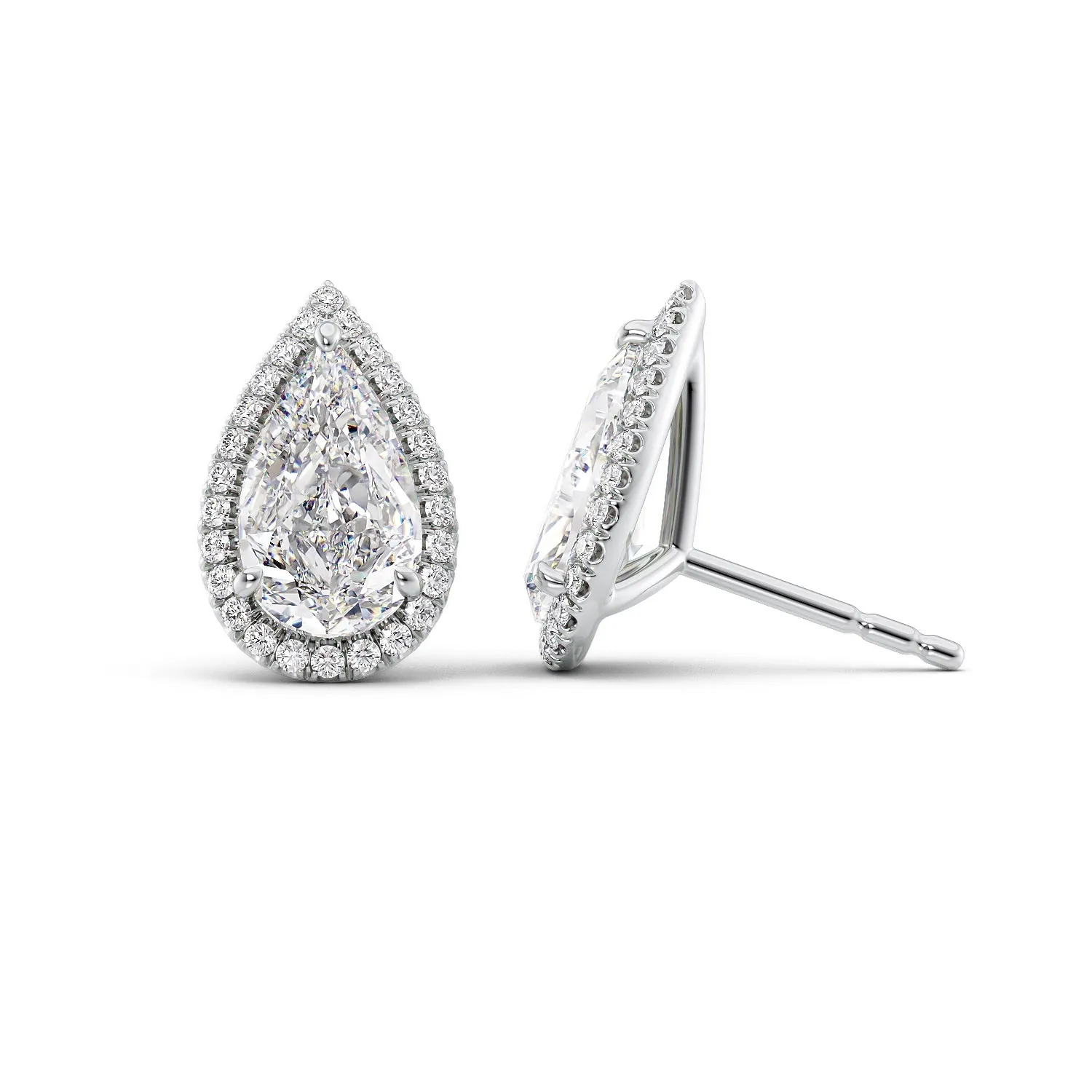 1 CTW Halo Stud Earrings Set With Pear Lab Diamonds