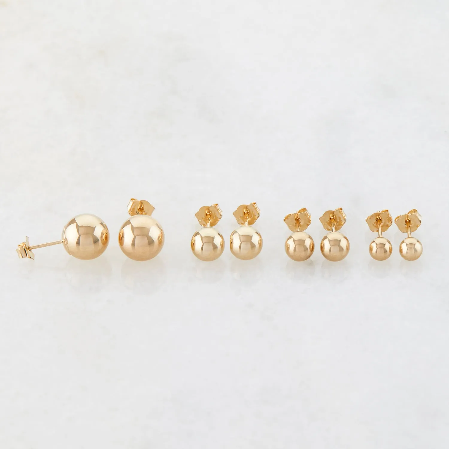 10K Rose, White or Yellow Gold Full Ball Stud Earrings Various Sizes