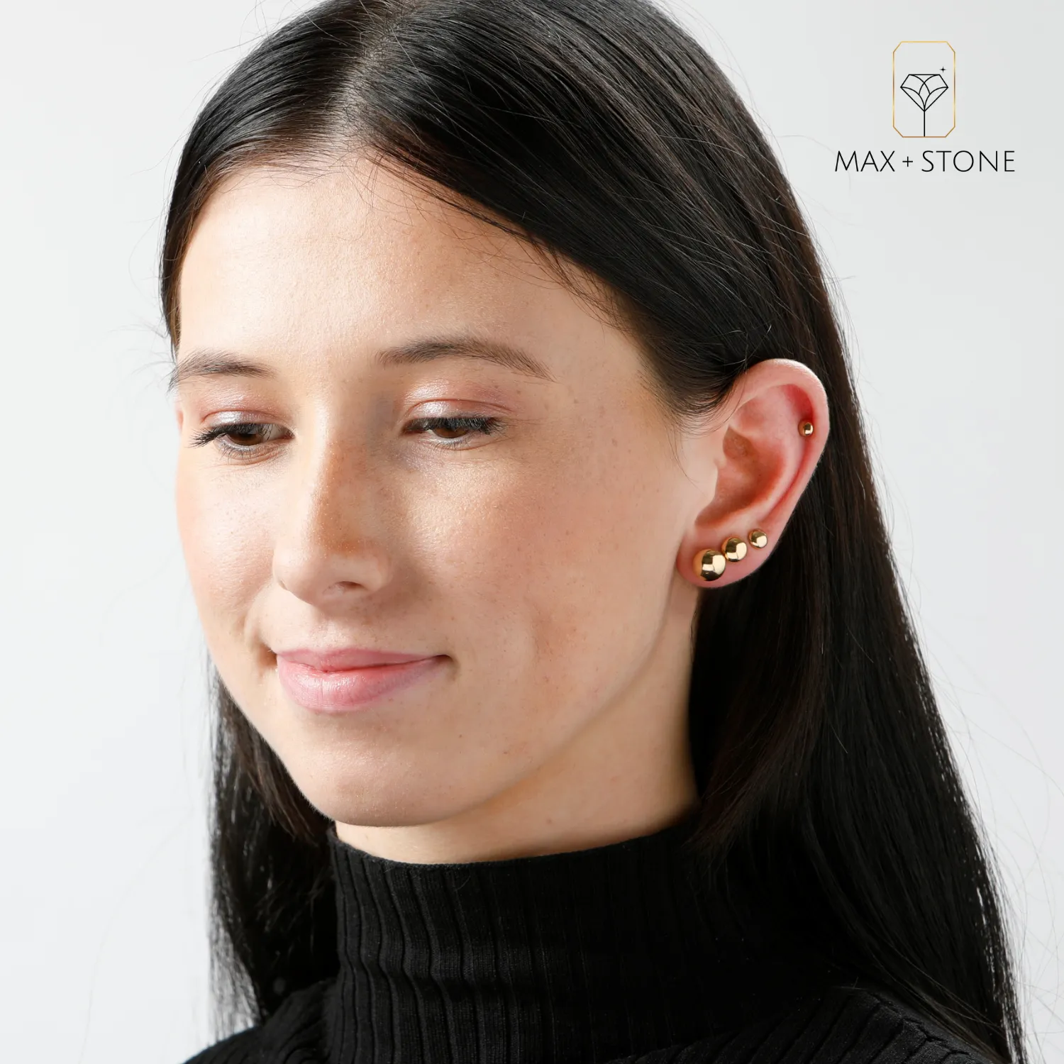 10K Rose, White or Yellow Gold Full Ball Stud Earrings Various Sizes