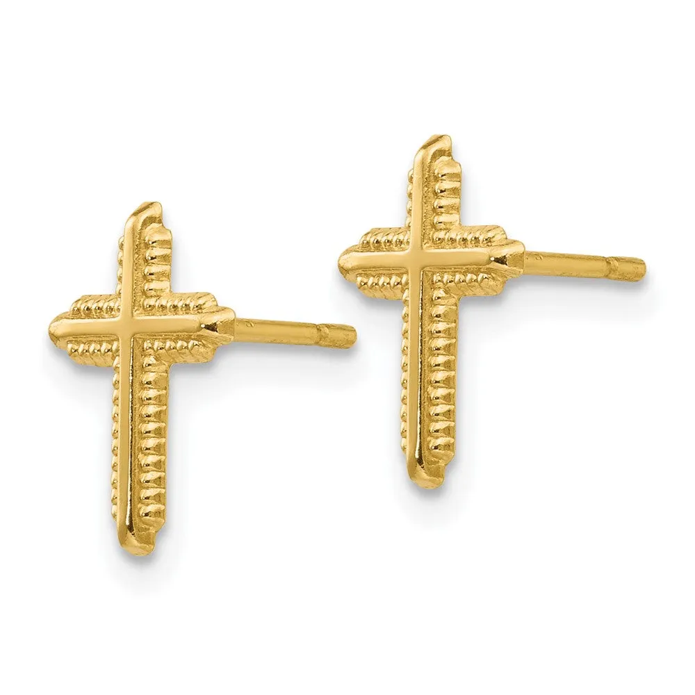 10KT Yellow Gold 10X7MM Cross Stud Earrings