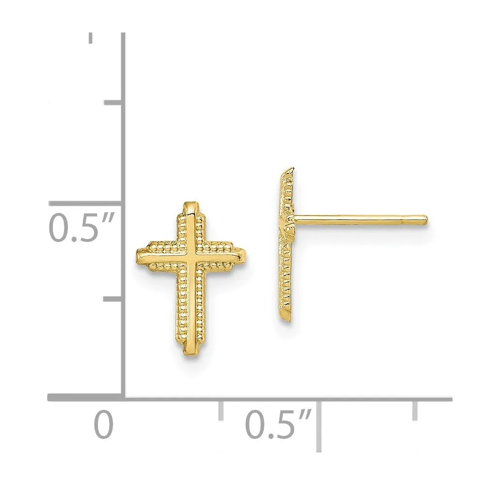 10KT Yellow Gold 10X7MM Cross Stud Earrings