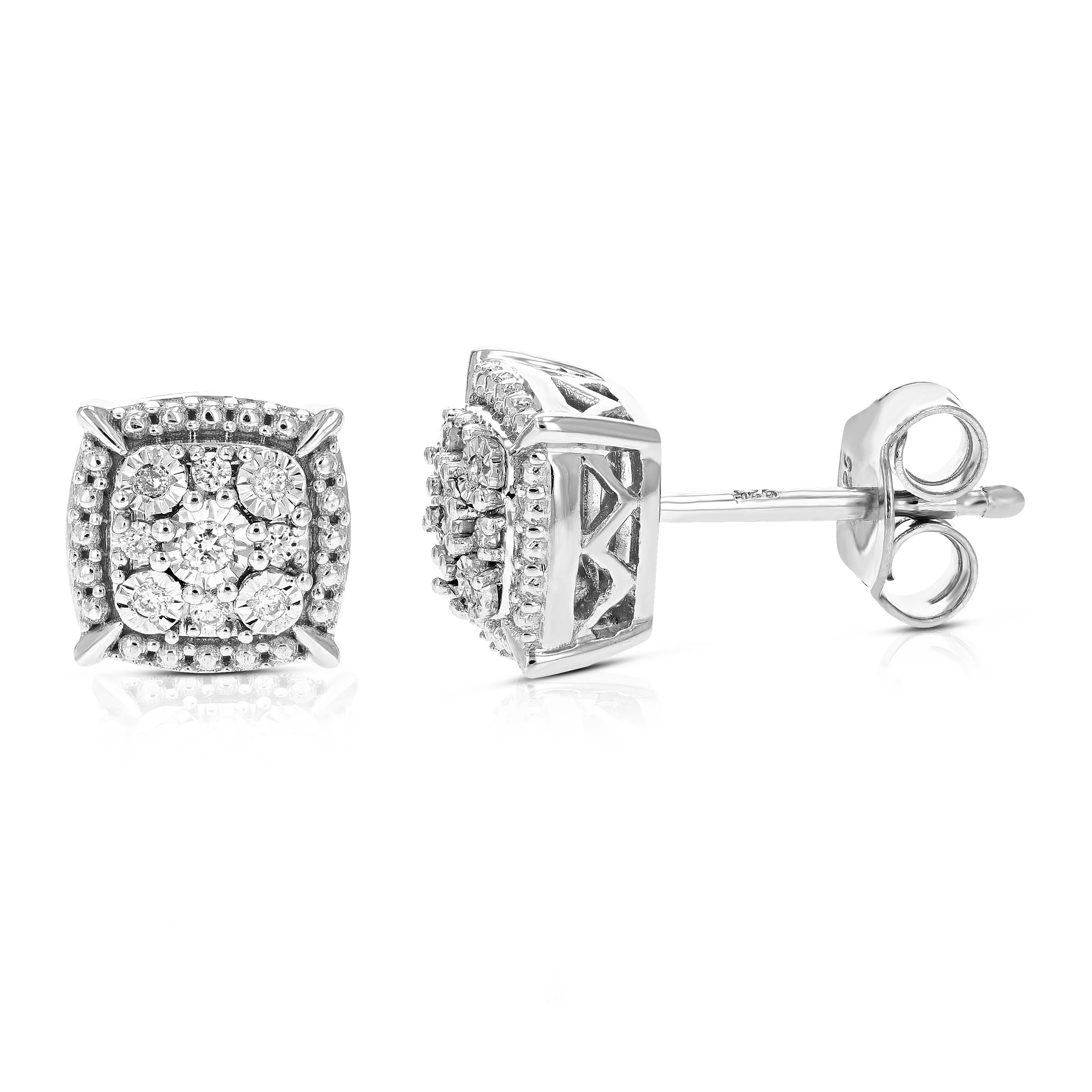 1/10 cttw Round Lab Grown Diamond Stud Earrings in .925 Sterling Silver Prong Set