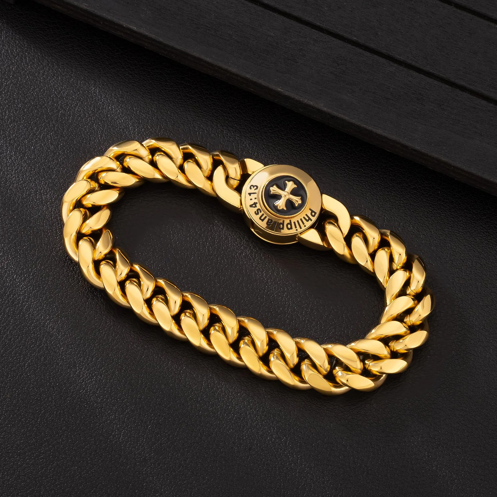 12mm Cross Button Clasp Miami Cuban Link Bracelet