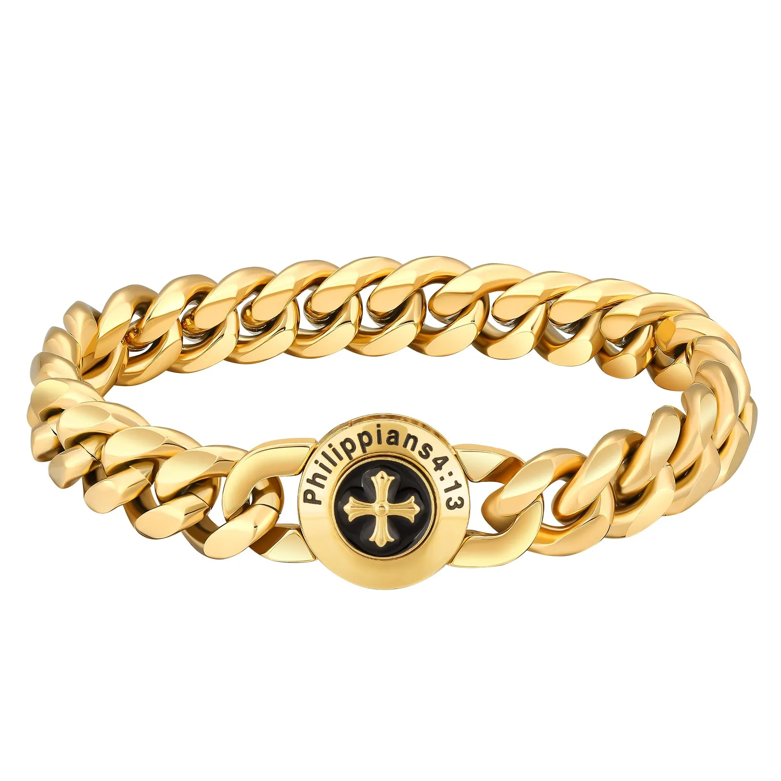 12mm Cross Button Clasp Miami Cuban Link Bracelet