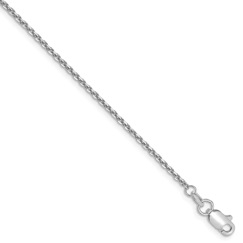 1.3mm 10k White Gold Solid Diamond Cut Cable Chain Anklet, 9 Inch