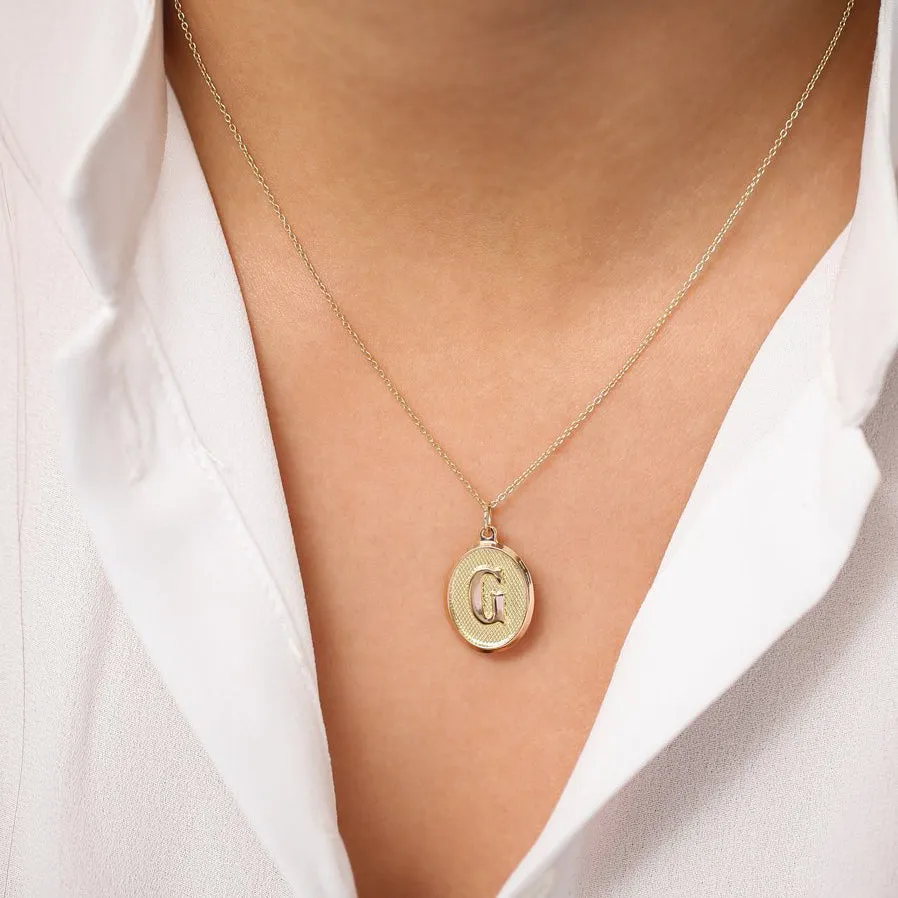 14K Oval Medallion Initial Necklace