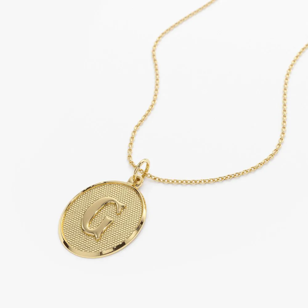 14K Oval Medallion Initial Necklace