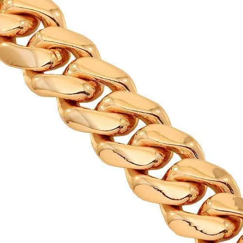 14K Solid Rose Gold Mens Cuban Link Bracelet 11 mm