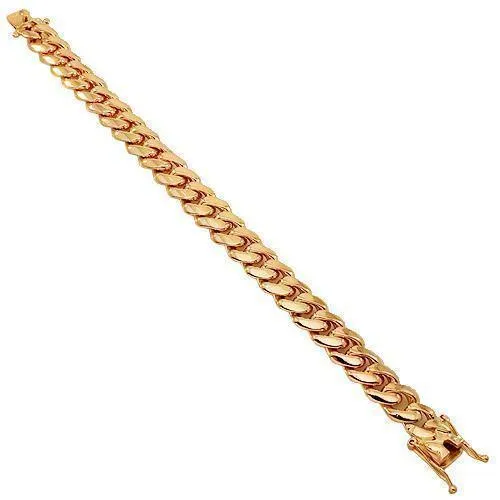 14K Solid Rose Gold Mens Cuban Link Bracelet 11 mm