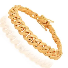 14K Solid Rose Gold Mens Cuban Link Bracelet 11 mm