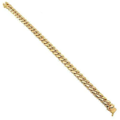 14K Solid Yellow Gold Mens Cuban Link Bracelet 10 mm