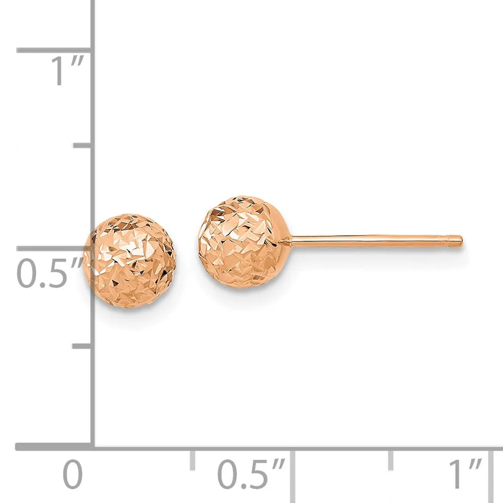 14KT Rose Gold 6MM Diamond-cut Ball Stud Earrings