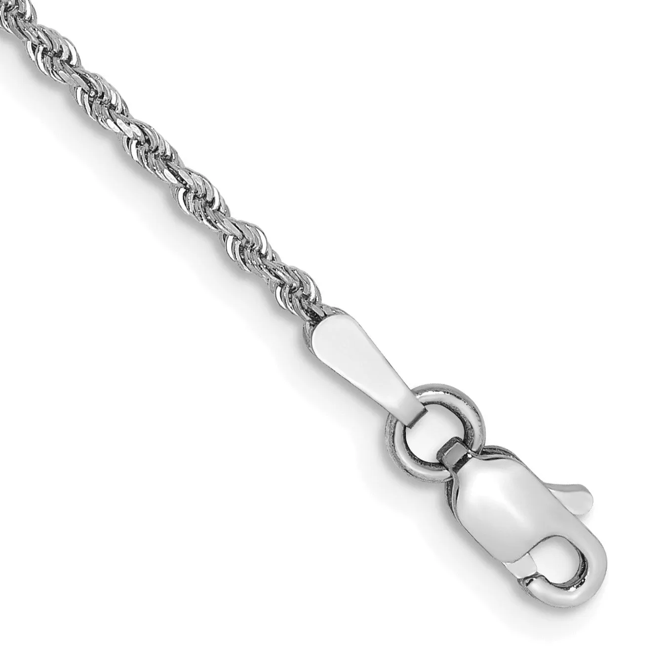 14KT White Gold 10-inch 1.5MM Diamond-cut Lobster Clasp Rope Anklet