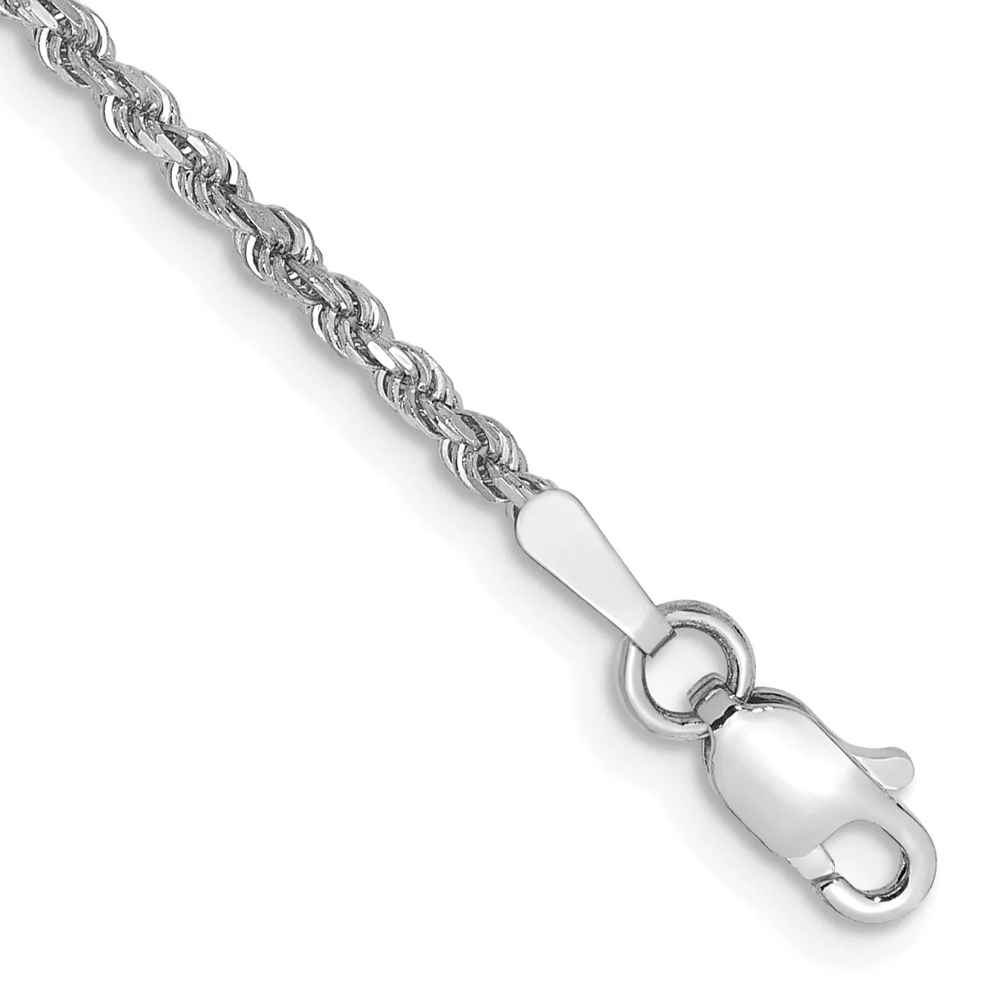 14KT White Gold 9-inch 1.75MM Diamond-cut Lobster Clasp Rope Anklet