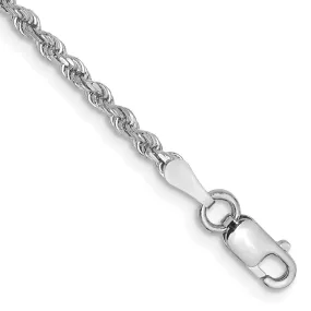 14KT White Gold 9-inch 2MM Diamond-cut Lobster Clasp Rope Anklet