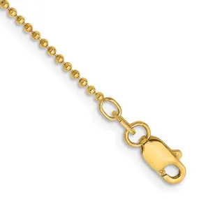 14KT Yellow Gold 10-inch 1.2MM Diamond-cut Lobster Clasp Beaded Anklet