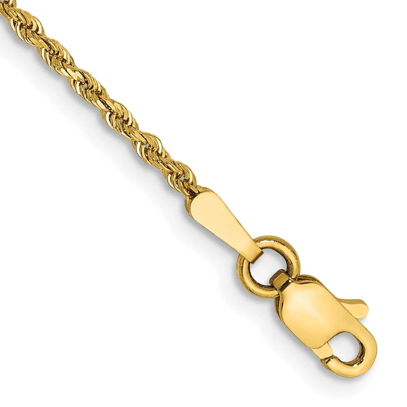 14KT Yellow Gold 9-inch 1.5MM Diamond-cut Lobster Clasp Rope Anklet