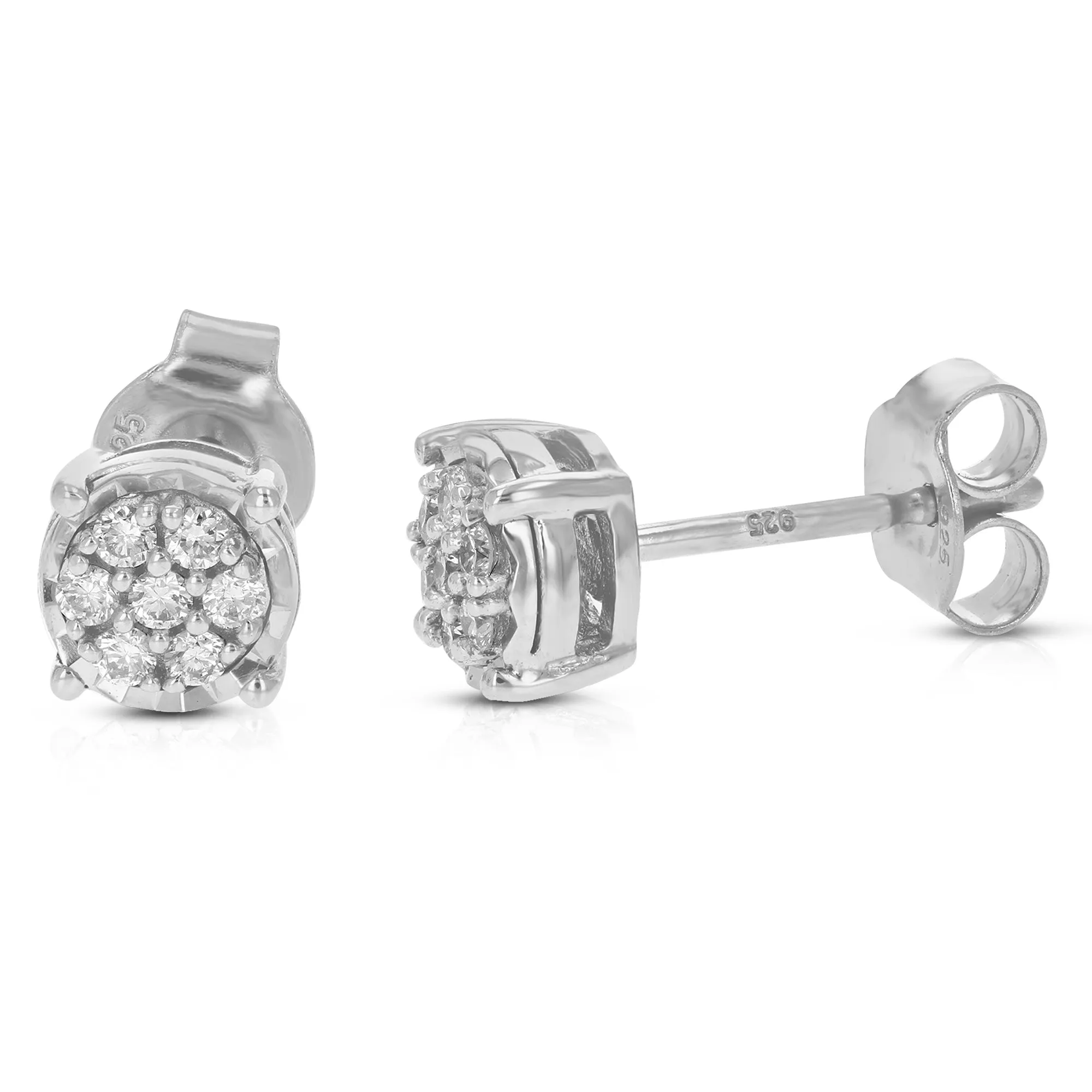 1/5 cttw Round Lab Grown Diamond Round Stud Earrings .925 Sterling Silver Prong Set