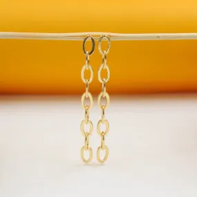 18K Gold Filled Dangle Rolo Oval Link Chain Earrings