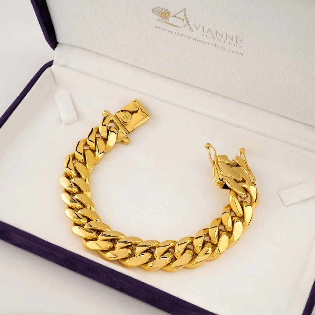 18K Yellow Gold Cuban Bracelet 15.5 mm