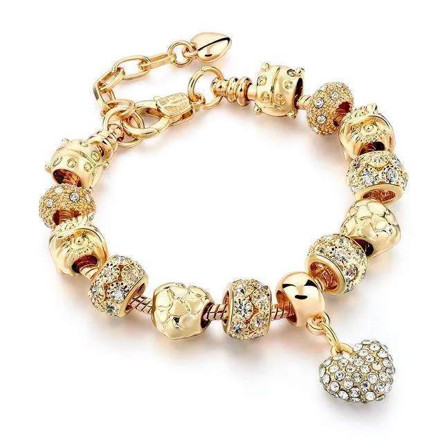 19 Styles, Crystal Heart Charm Bracelets & Bangles Gold