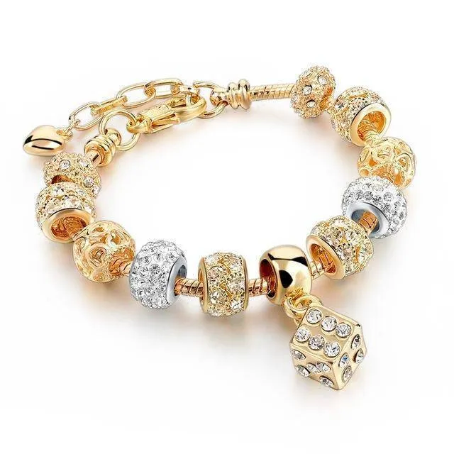 19 Styles, Crystal Heart Charm Bracelets & Bangles Gold