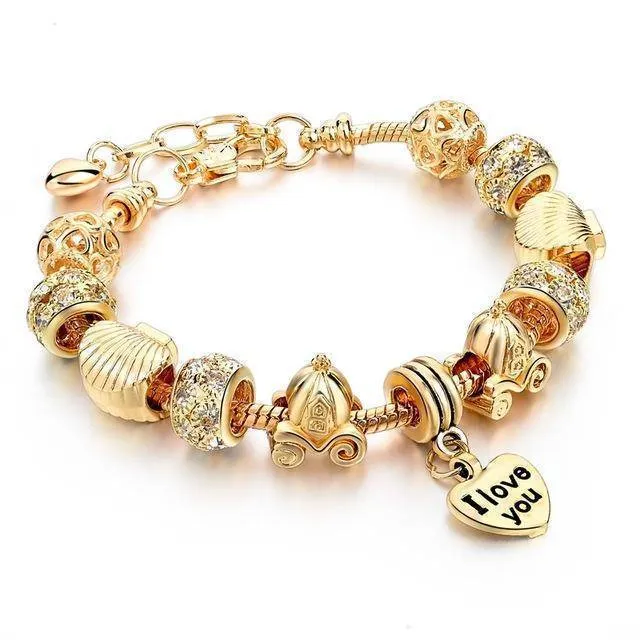 19 Styles, Crystal Heart Charm Bracelets & Bangles Gold