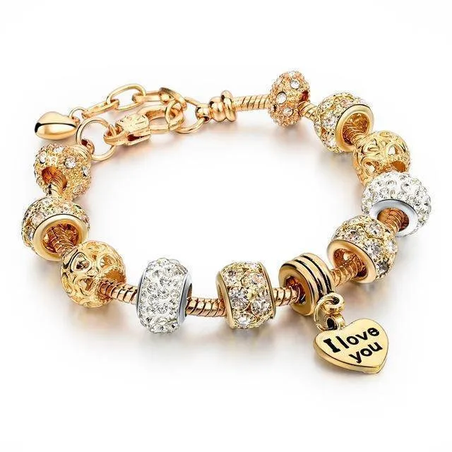 19 Styles, Crystal Heart Charm Bracelets & Bangles Gold