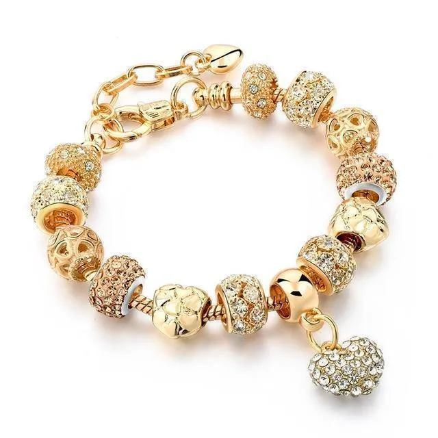 19 Styles, Crystal Heart Charm Bracelets & Bangles Gold