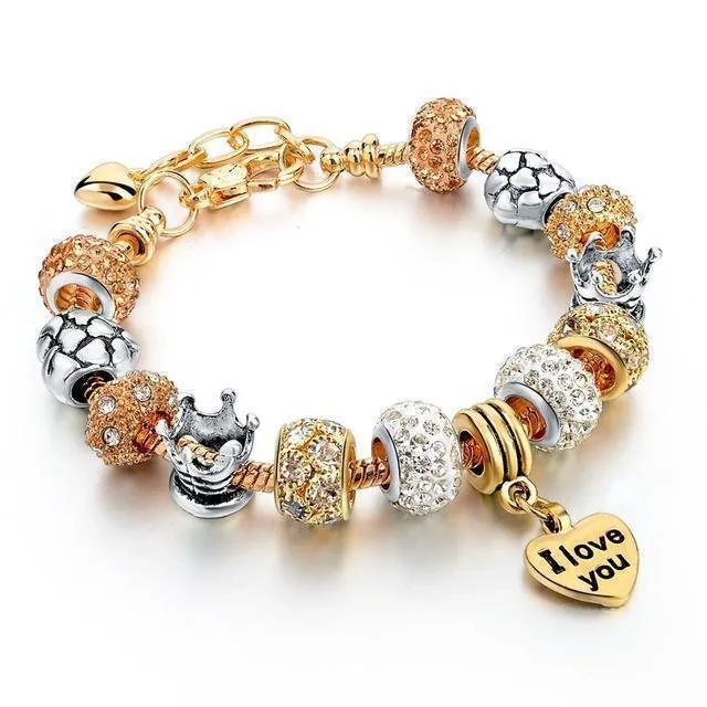 19 Styles, Crystal Heart Charm Bracelets & Bangles Gold