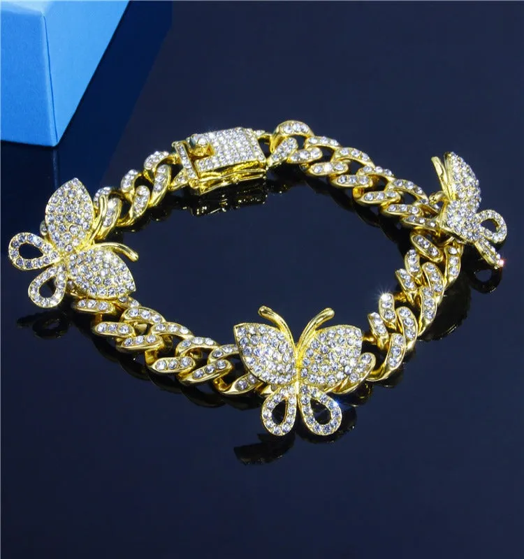 3 Color's Wholesale set diamond butterfly anklets (A0013)