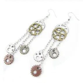 5 Gear Chain Dangle Earrings