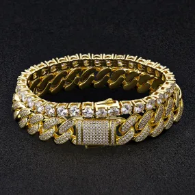 5mm Tennis and 12mm Cuban Link Bracelet Set for Men's in 14K Gold KRKC