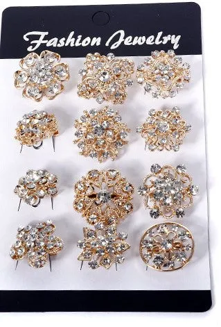 60 Pcs of Rhinestone Gold Flower Brooch WBR-015