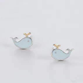 925 Sterling Silver Blue Whale Stud Earrings, Whale Earrings, Cute Earrings, Sea Animal Earrings