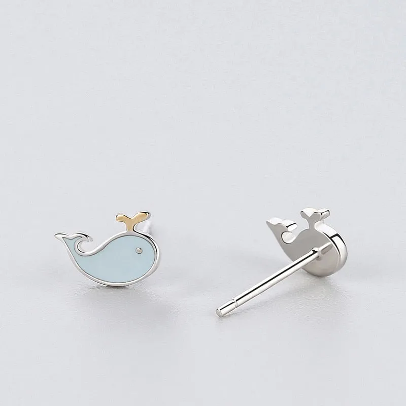 925 Sterling Silver Blue Whale Stud Earrings, Whale Earrings, Cute Earrings, Sea Animal Earrings