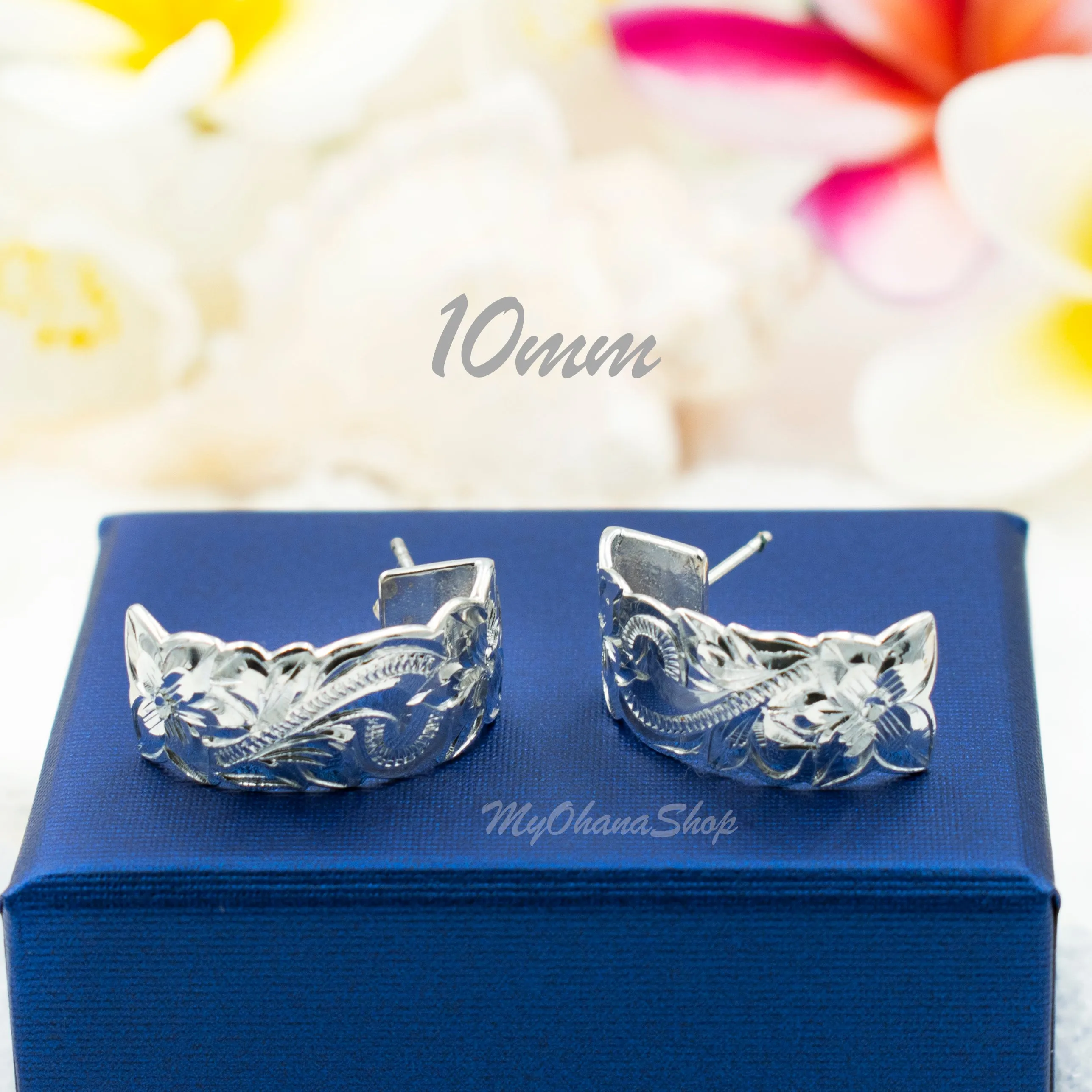 925 Sterling Silver Hawaiian Heritage Earrings For Women.  Classic, Elegant, Hand-Carved, Engraved, Scalloped Heirloom, Halfmoon Earrings.