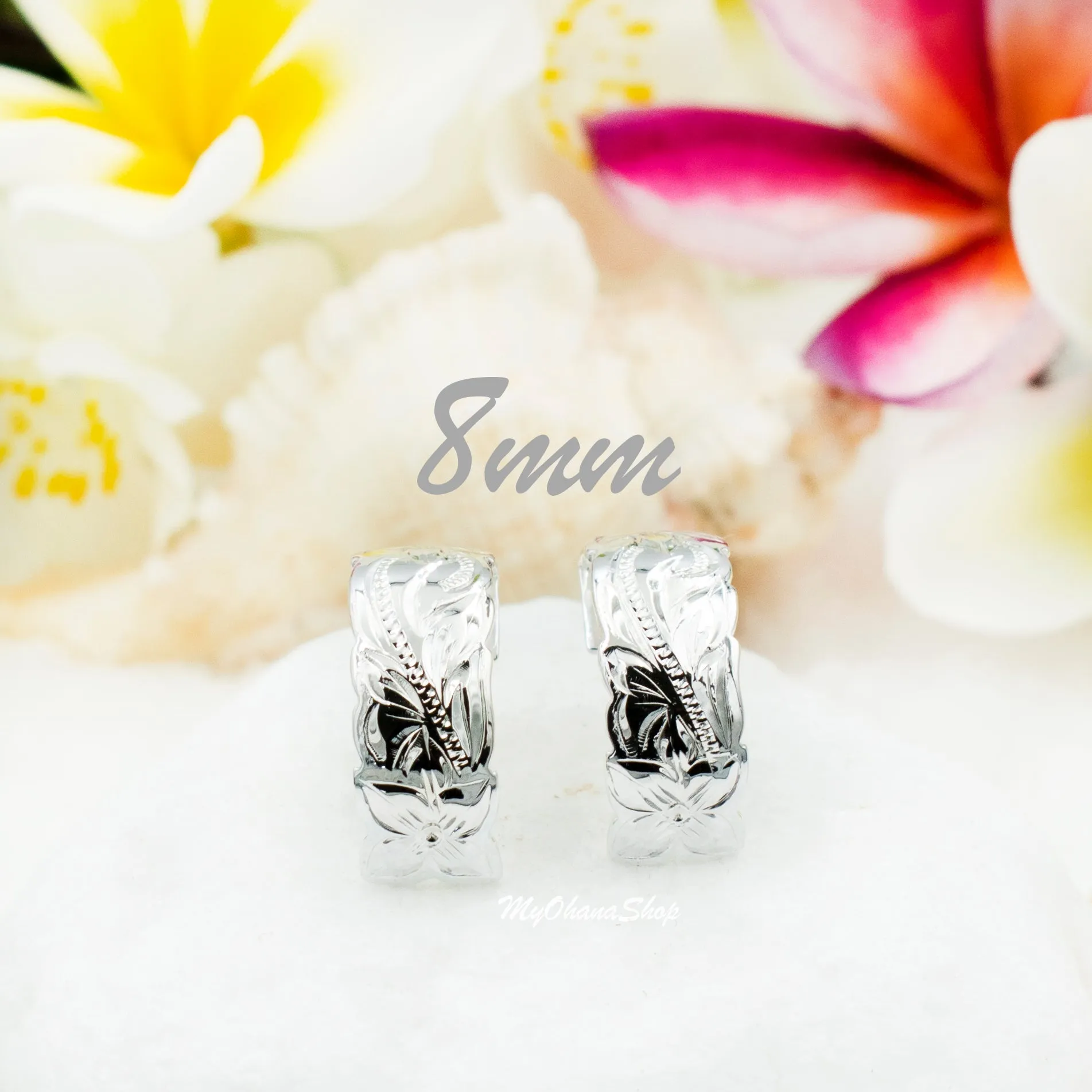 925 Sterling Silver Hawaiian Heritage Earrings For Women.  Classic, Elegant, Hand-Carved, Engraved, Scalloped Heirloom, Halfmoon Earrings.