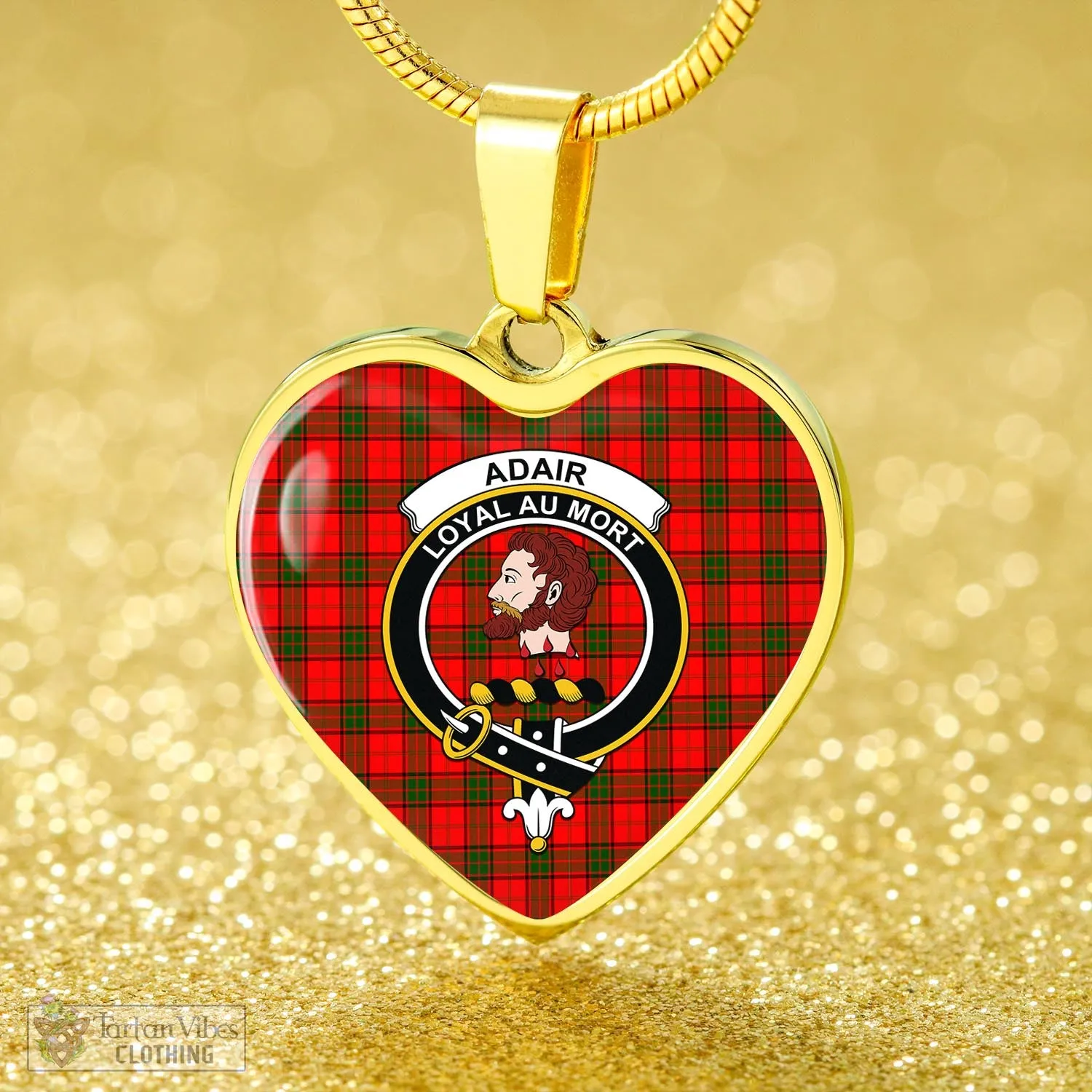 Adair Tartan Heart Necklace with Family Crest