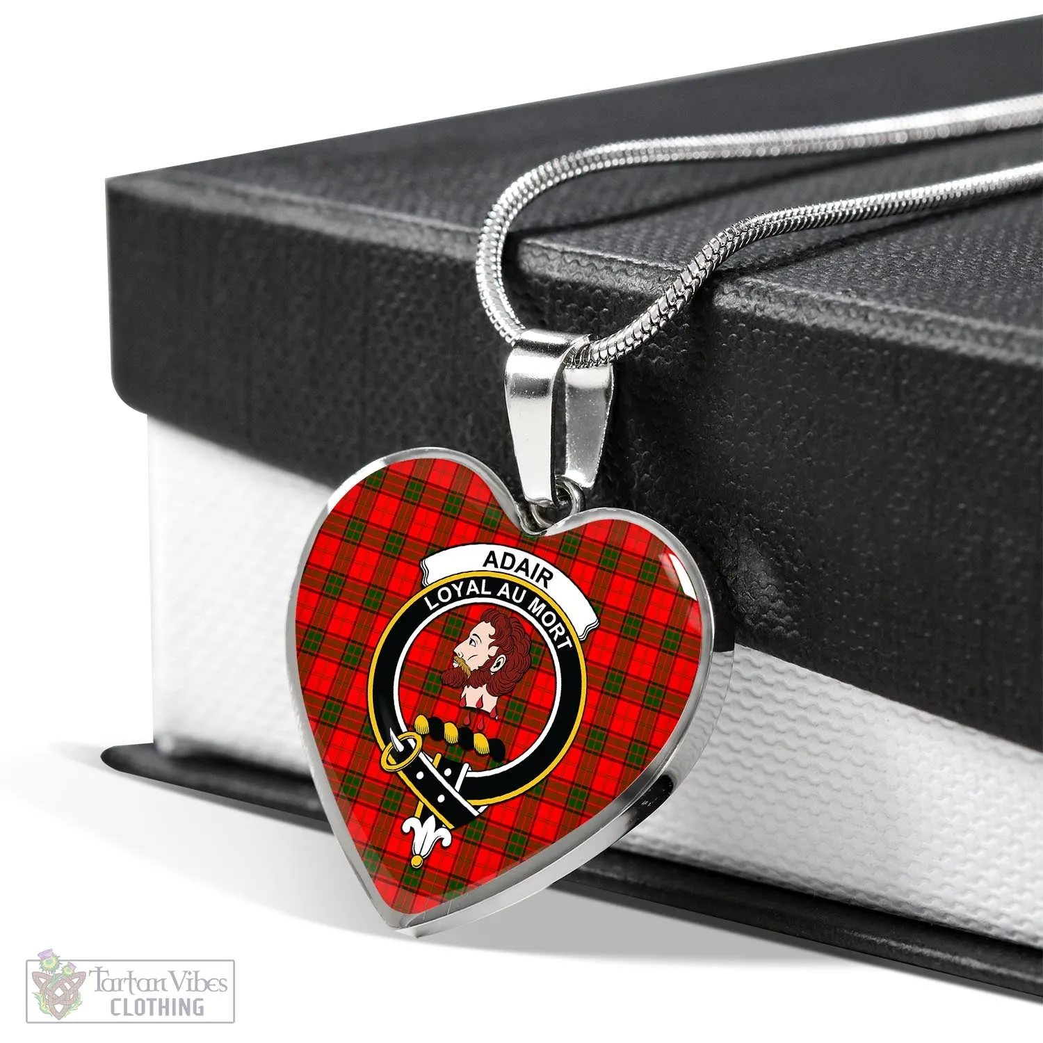 Adair Tartan Heart Necklace with Family Crest