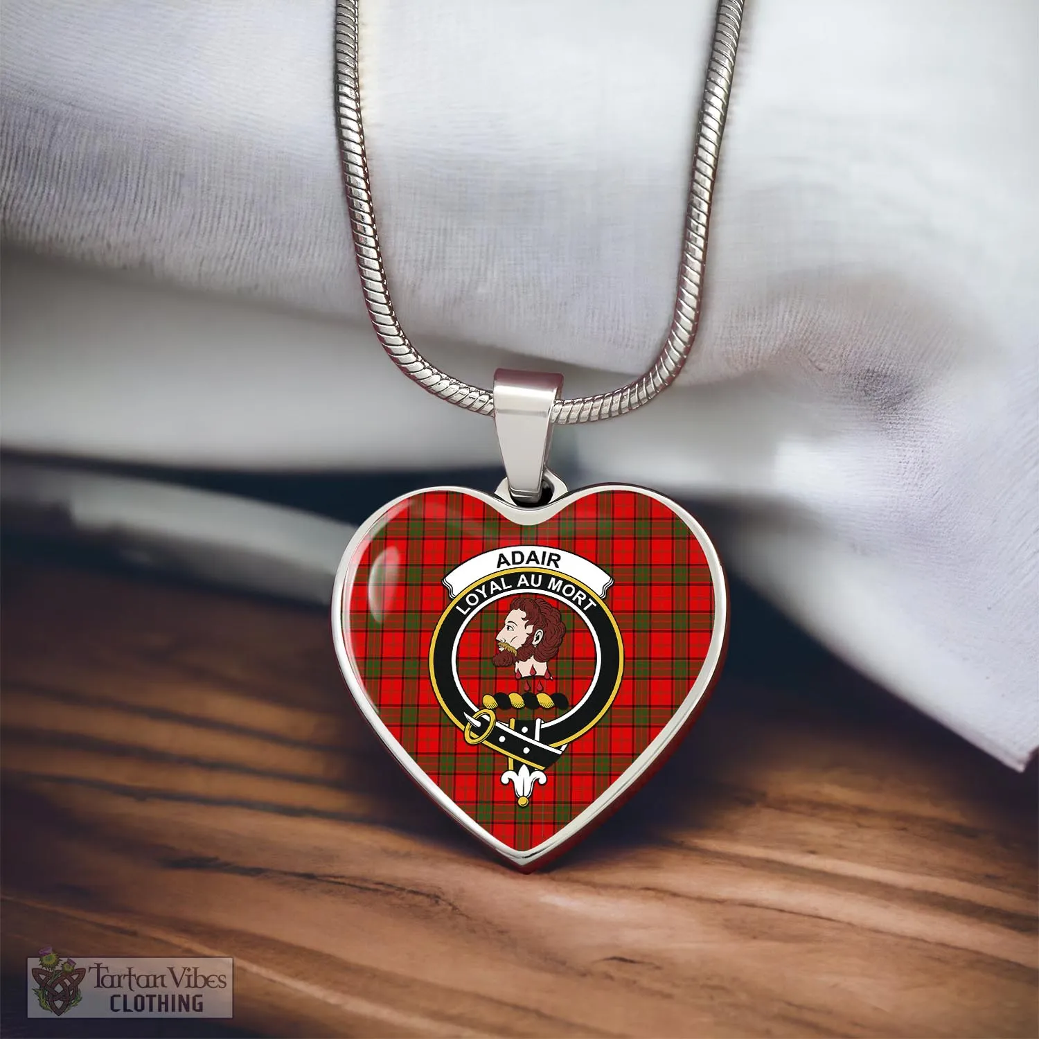 Adair Tartan Heart Necklace with Family Crest