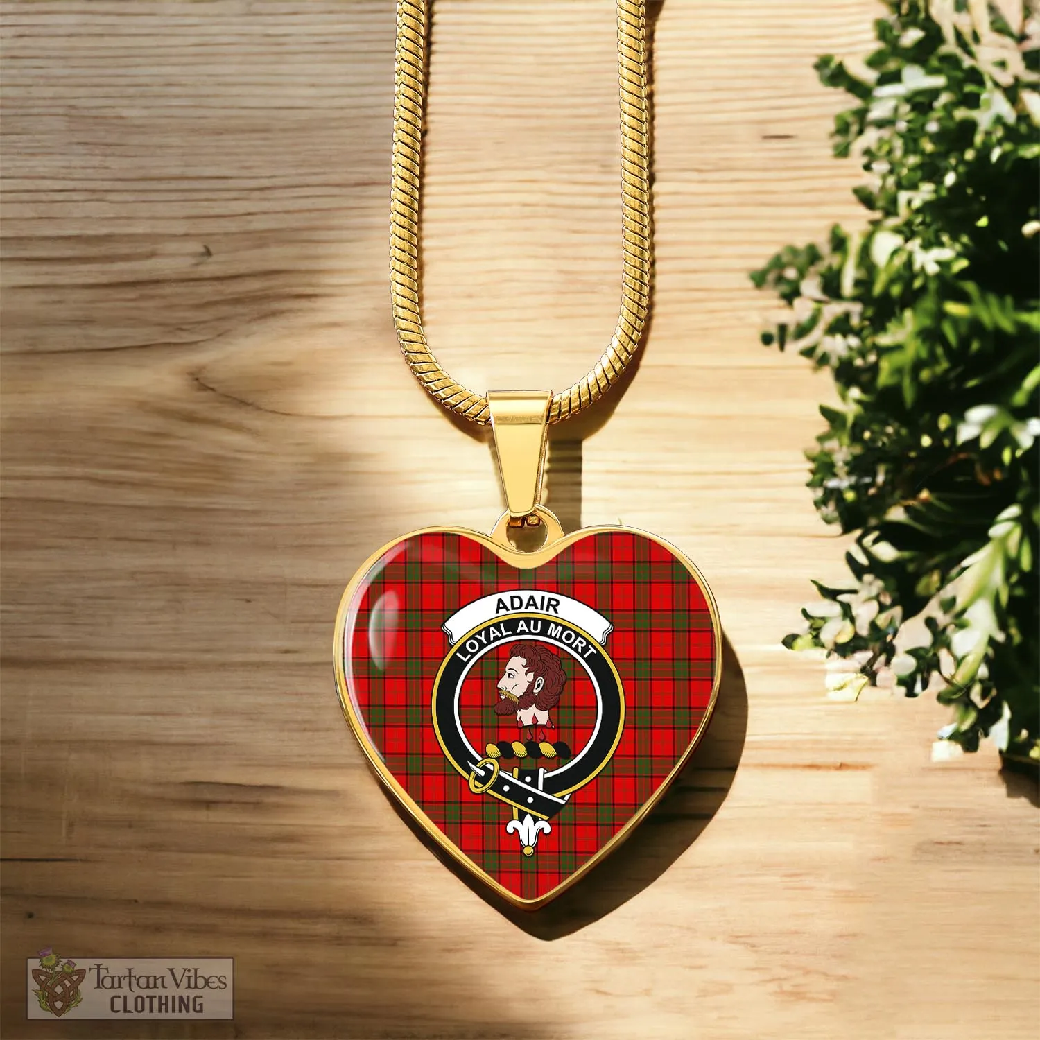 Adair Tartan Heart Necklace with Family Crest