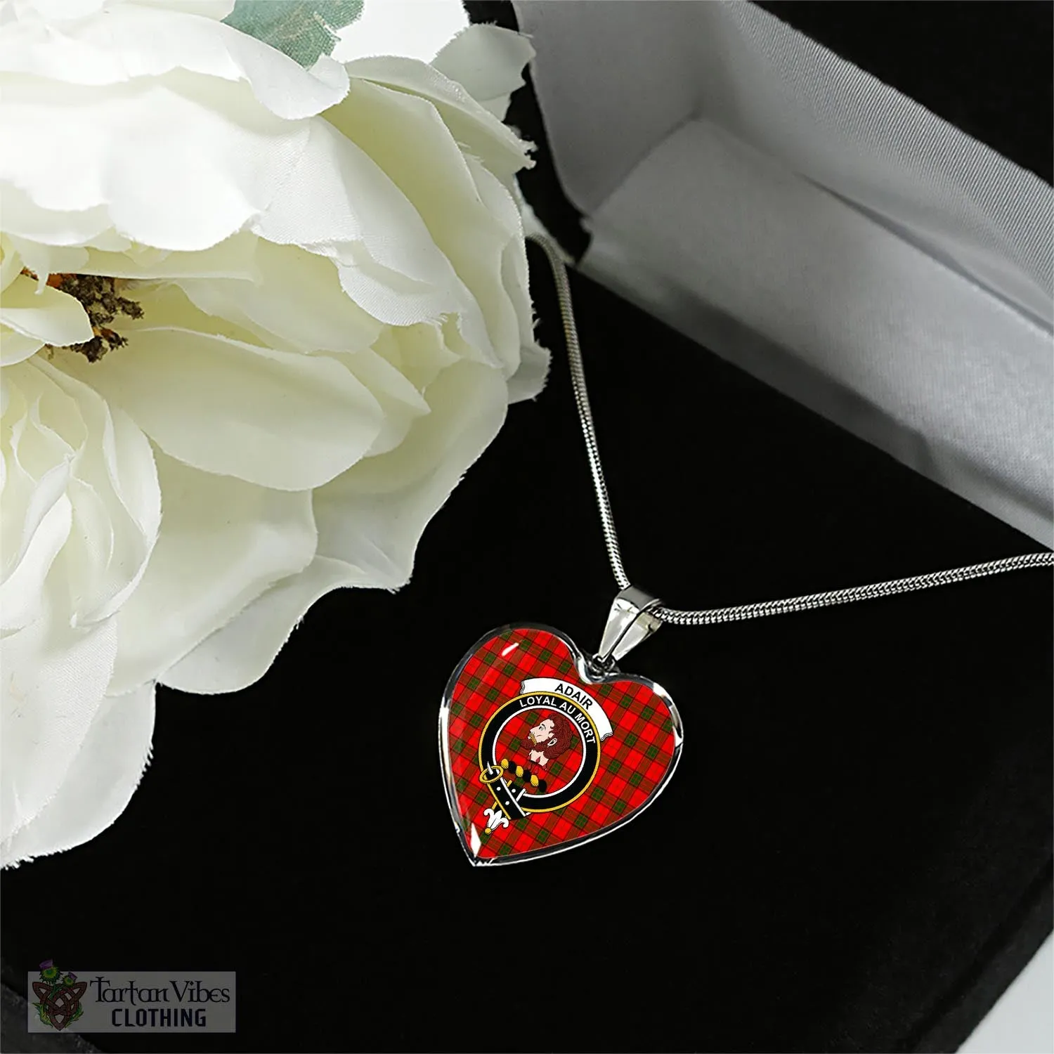 Adair Tartan Heart Necklace with Family Crest