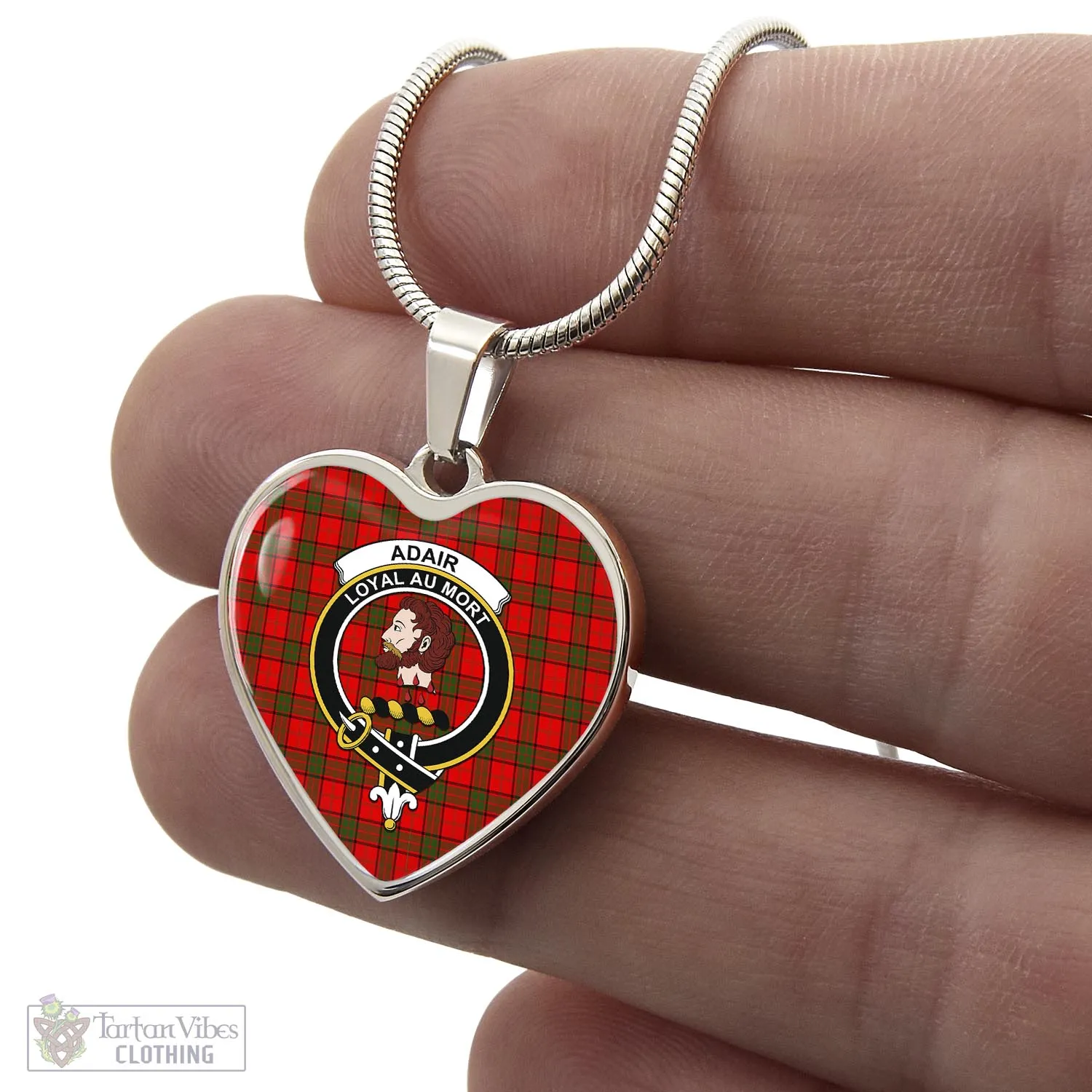 Adair Tartan Heart Necklace with Family Crest