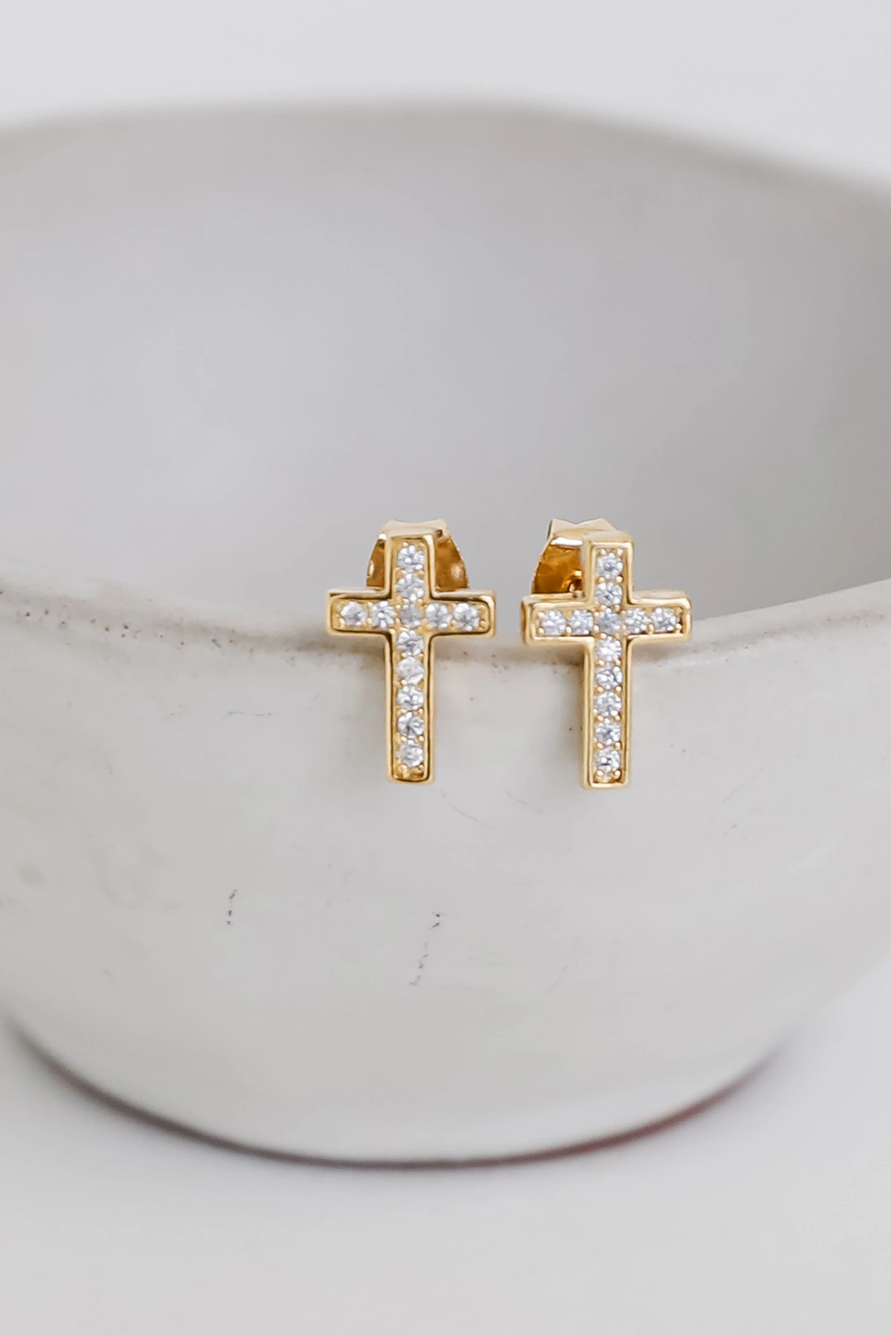 Addison Gold Rhinestone Cross Stud Earrings