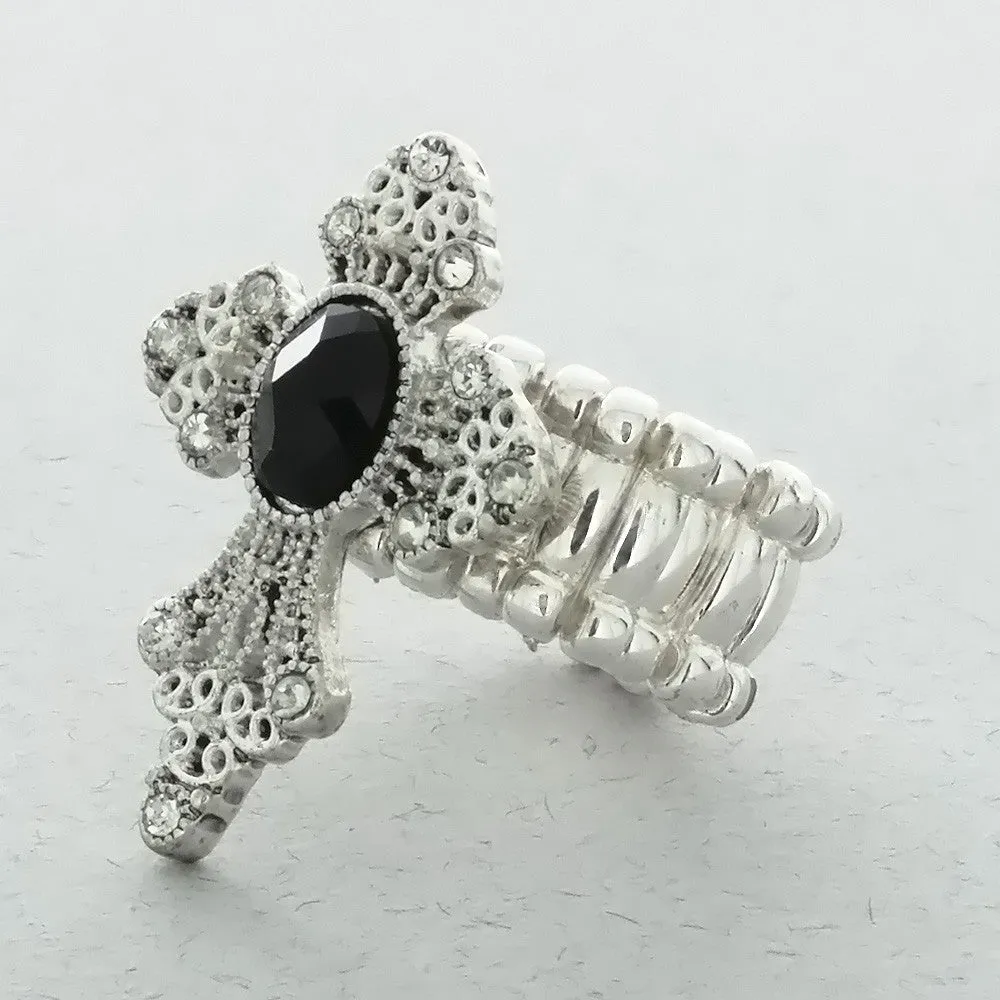 ADJUSTABLE STRETCH RHINESTONE CROSS RING