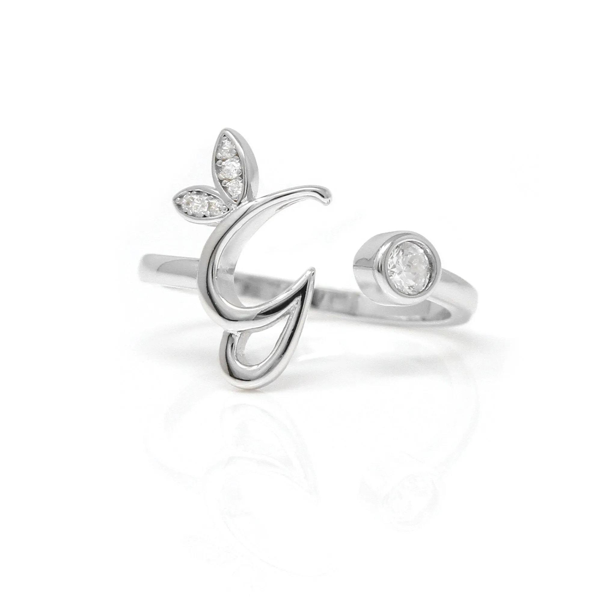 Adjustable Winged Initial Ring - Sterling Silver