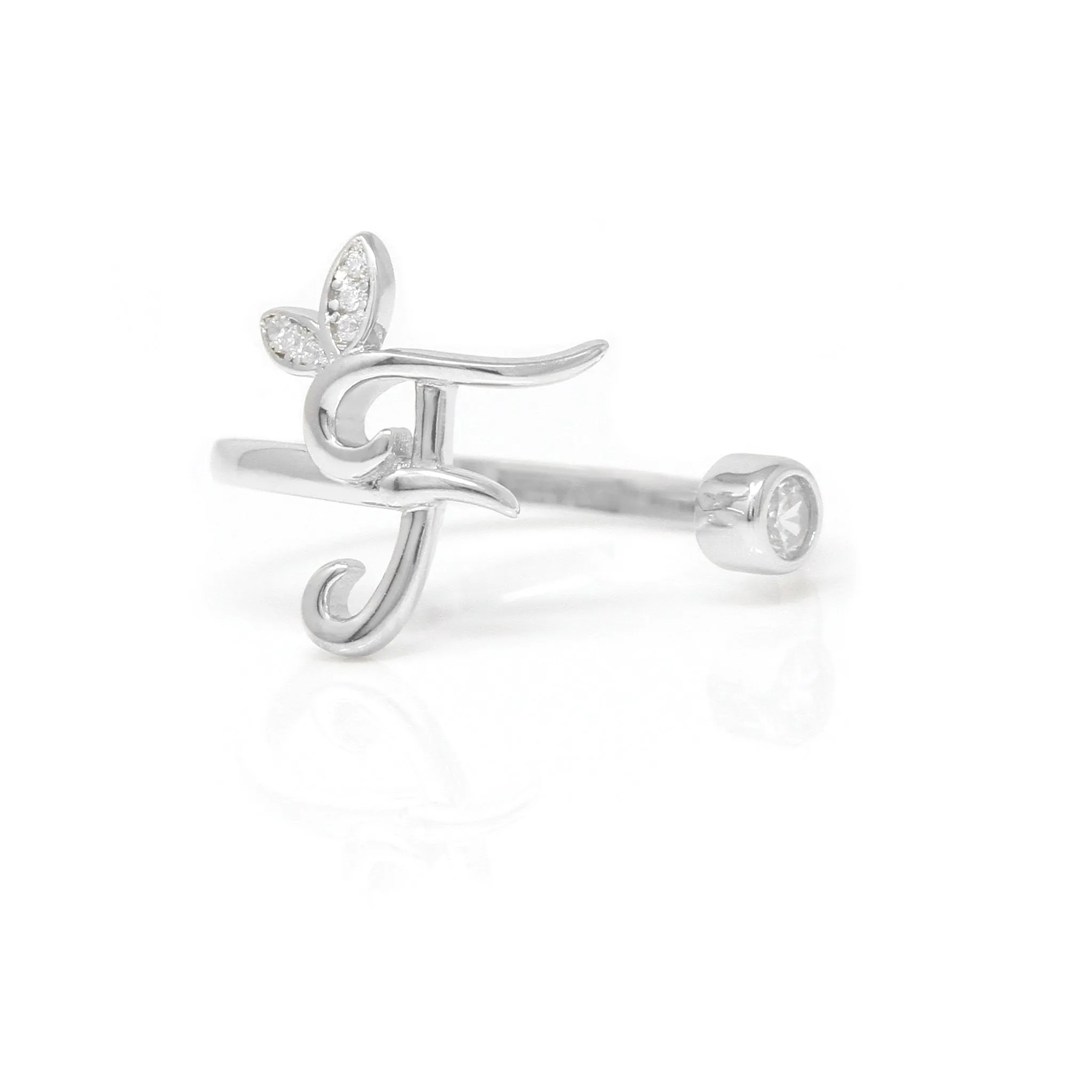 Adjustable Winged Initial Ring - Sterling Silver